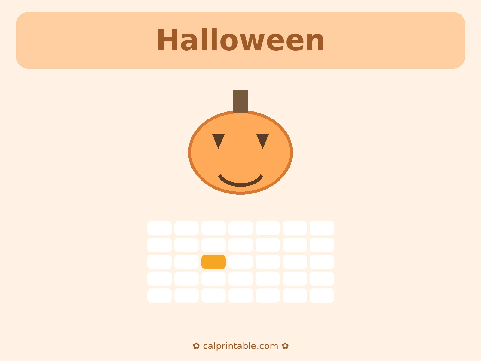 Halloween 2026 calendar — October 31, 2026 highlighted, printable