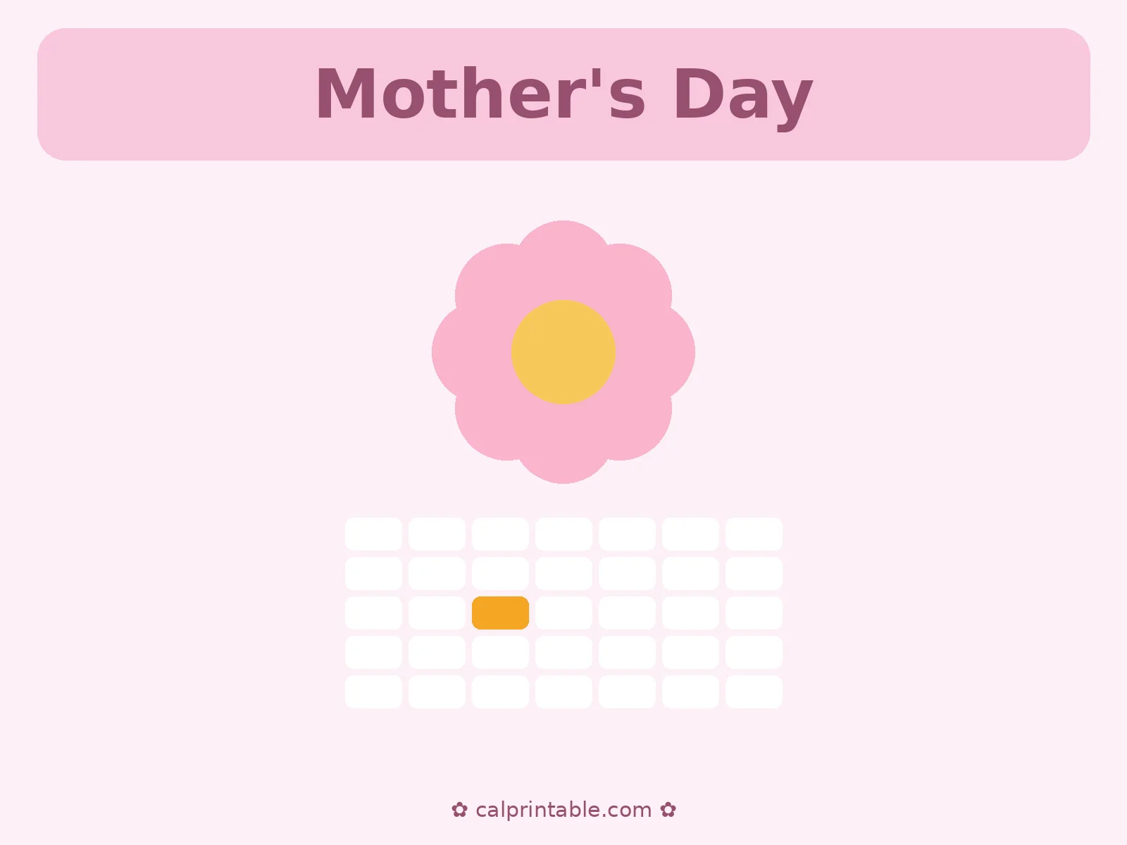 Mother's Day 2027 calendar — May 9, 2027 highlighted, printable