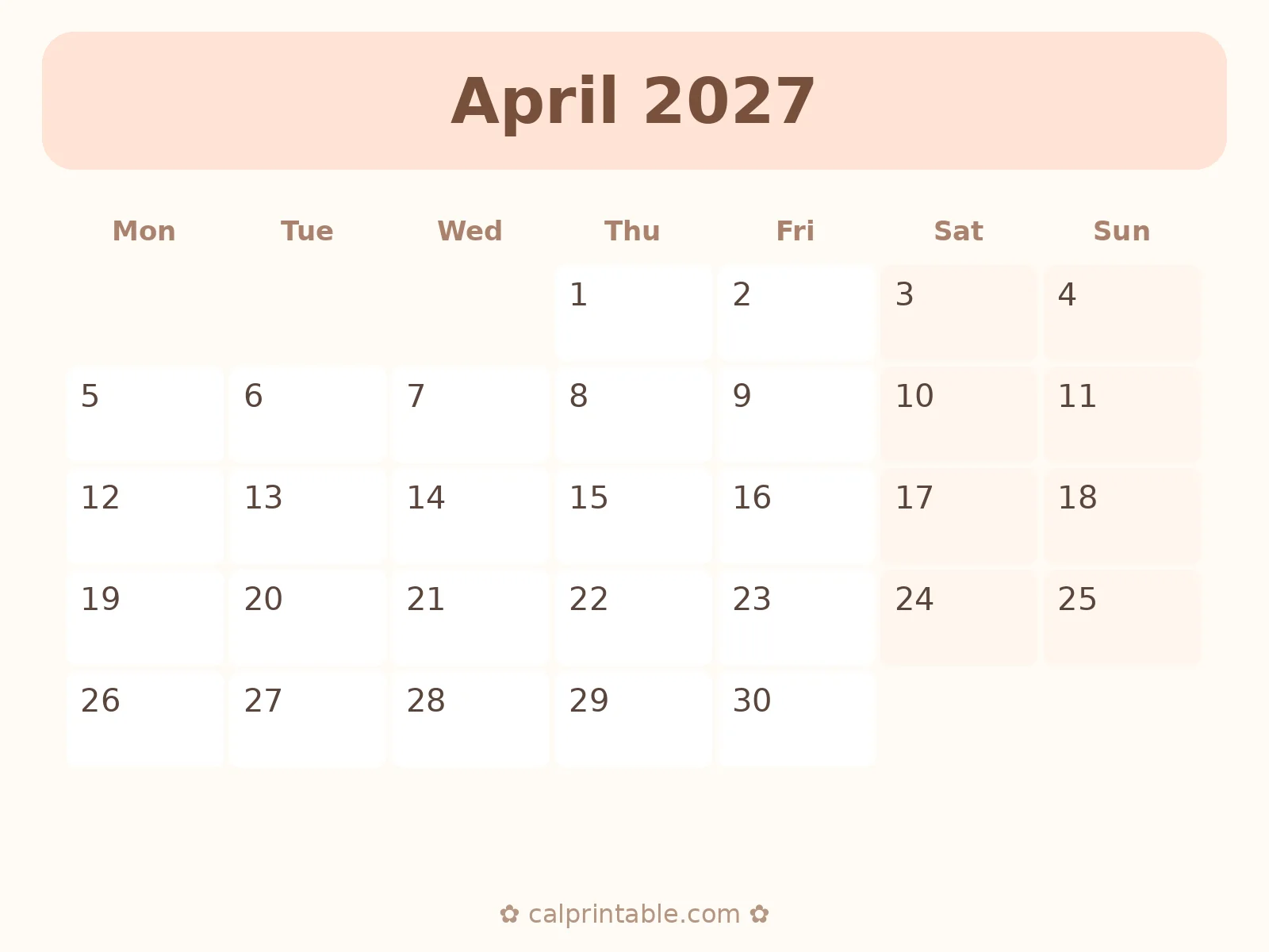 April & May 2027 Calendar — printable