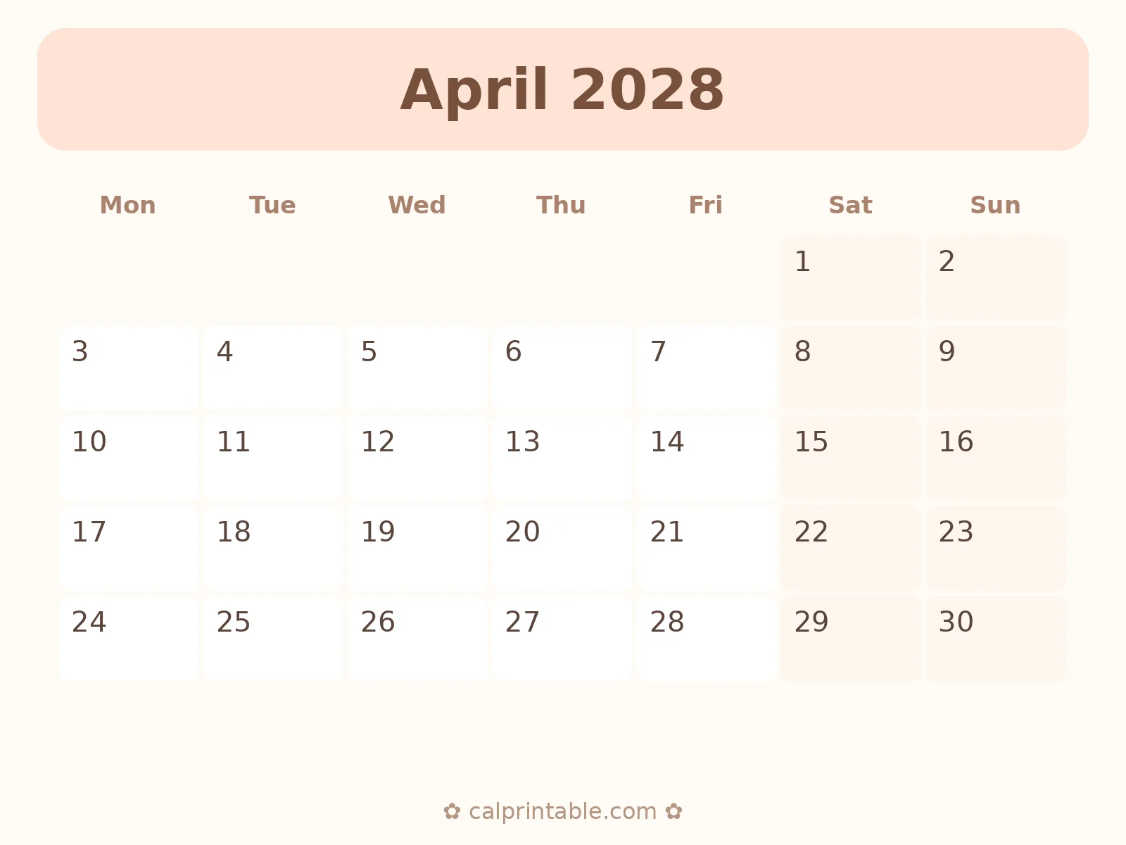 April & May 2028 Calendar — printable