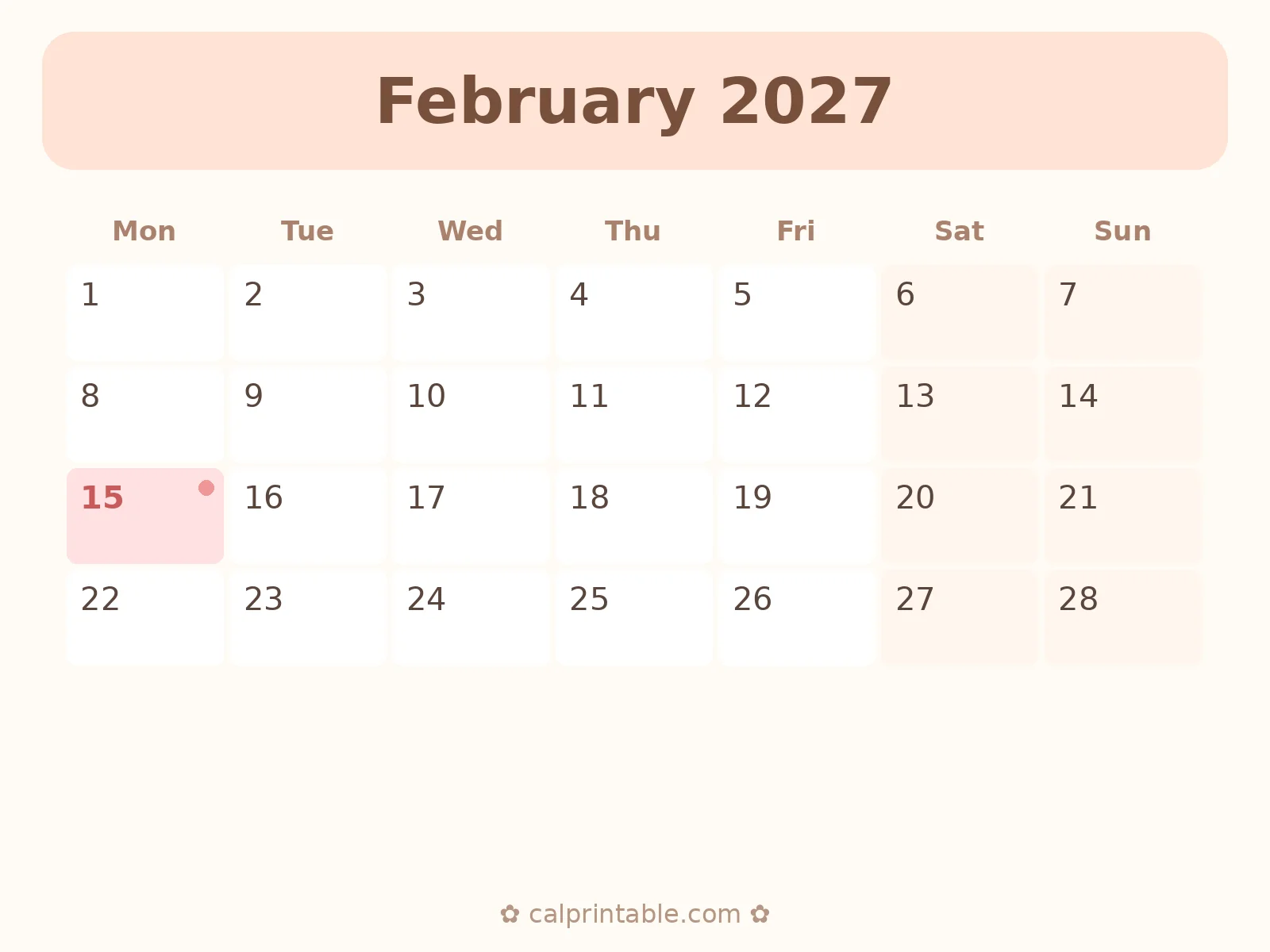 February & March 2027 Calendar — printable