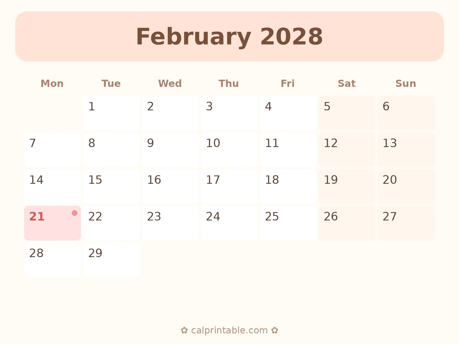 February & March 2028 Calendar — printable