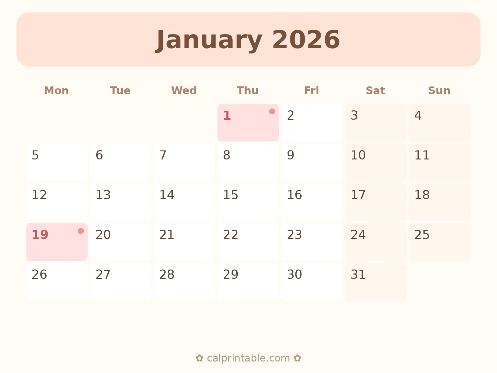 January & February 2026 Calendar — printable
