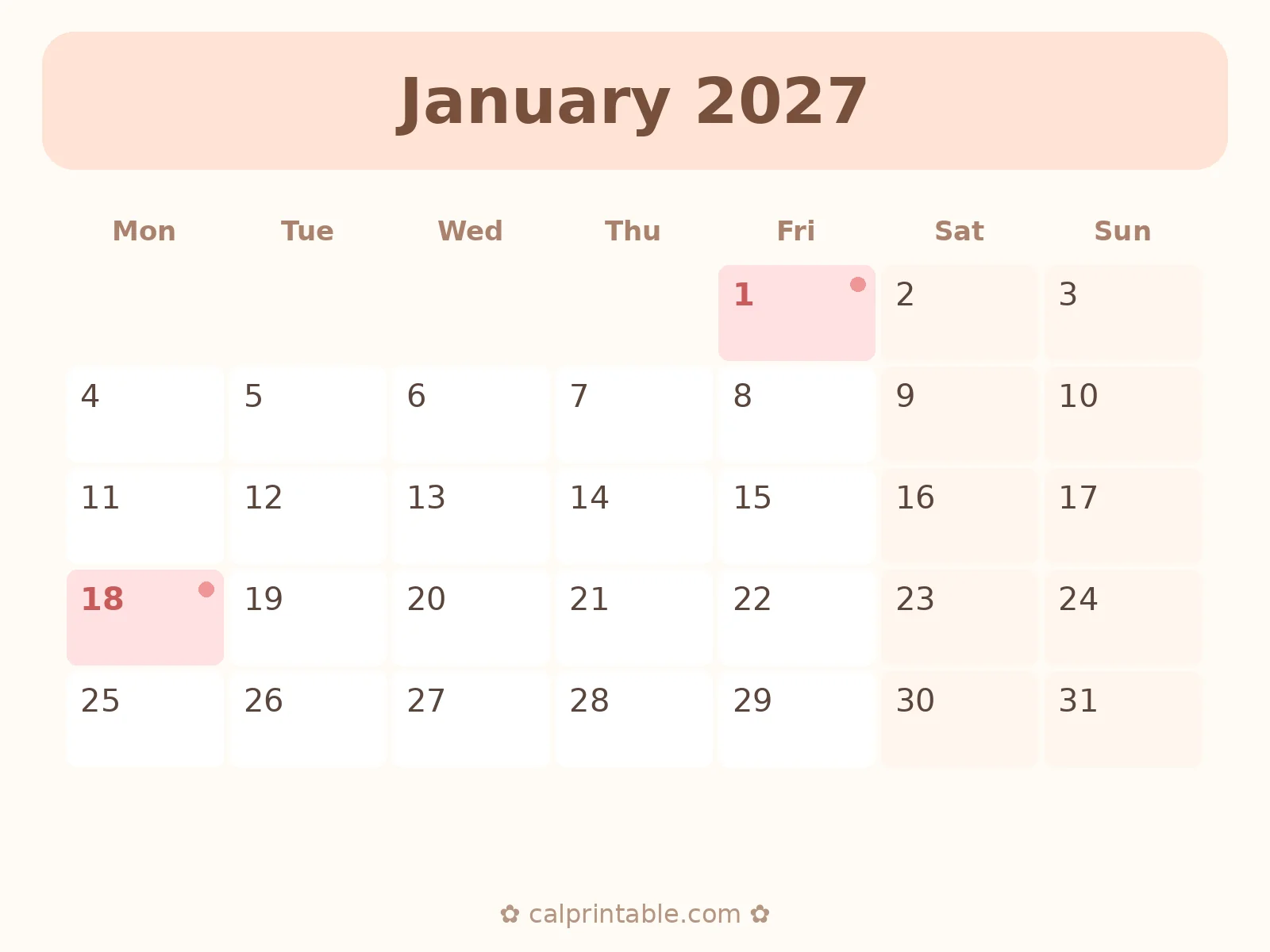 January & February 2027 Calendar — printable
