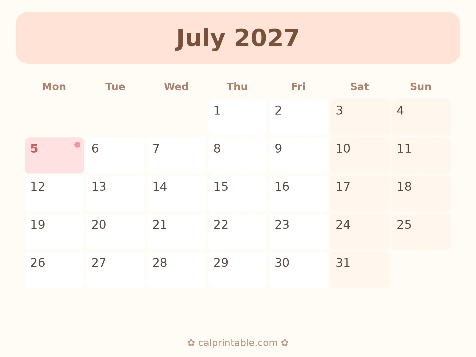 July & August 2027 Calendar — printable