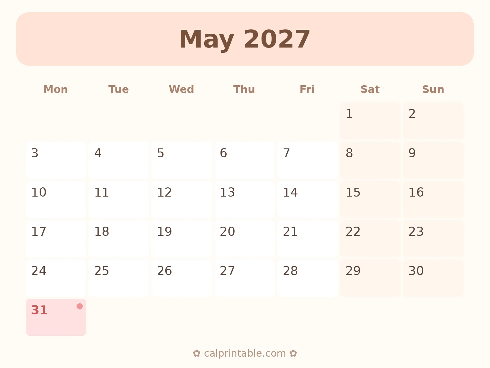 May & June 2027 Calendar — printable