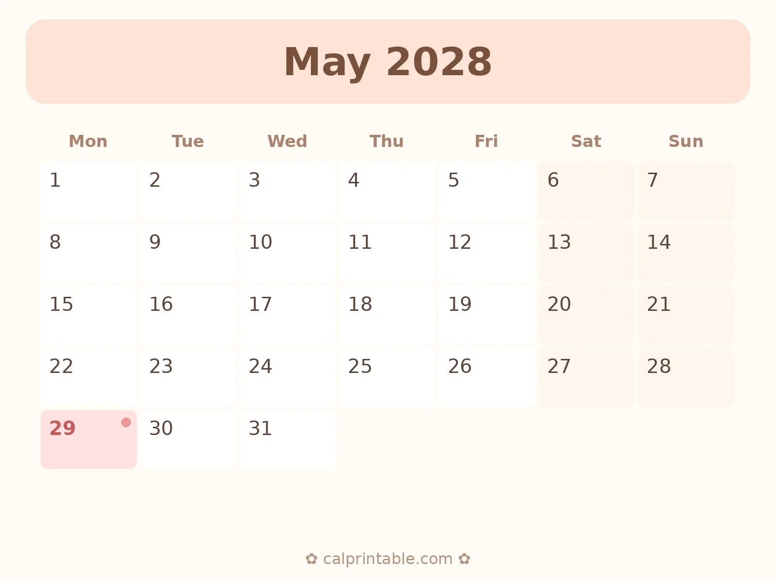 May & June 2028 Calendar — printable