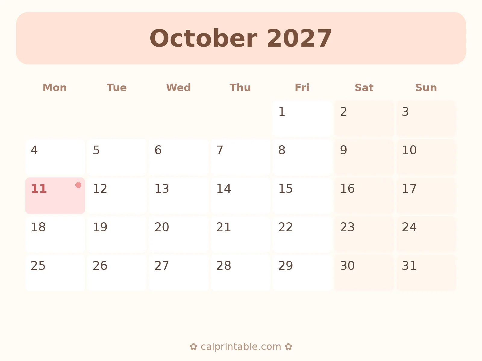 October & November 2027 Calendar — printable