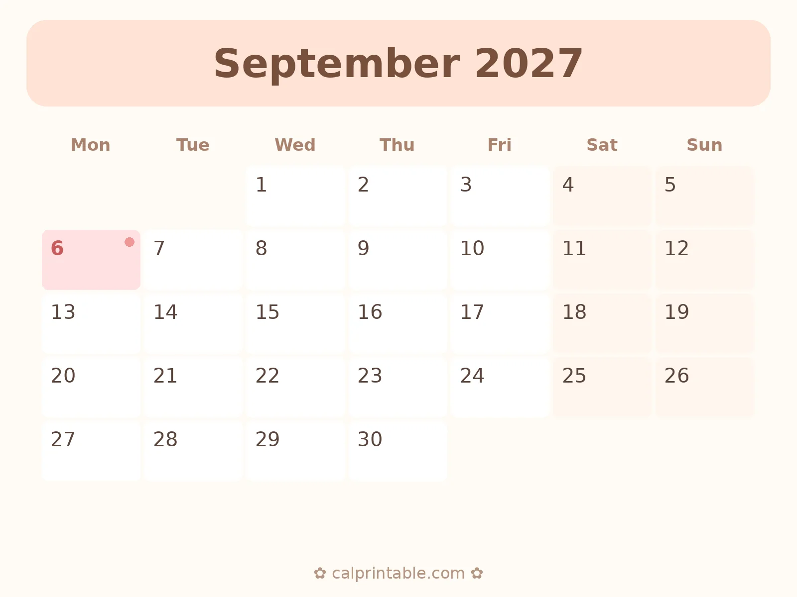 September & October 2027 Calendar — printable