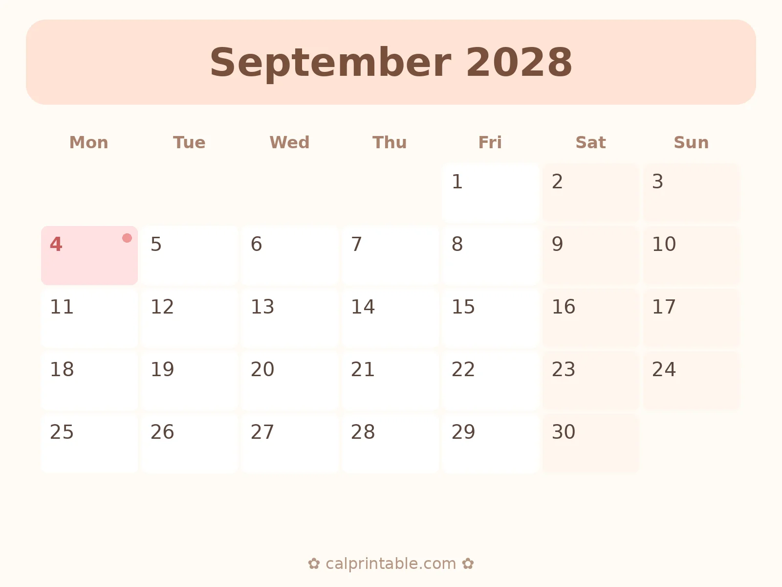 September & October 2028 Calendar — printable
